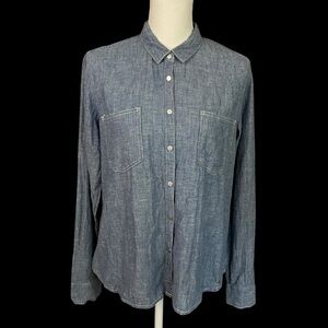 Gap Chambray Shirt Women’s Large Linen Blend Button Up Pockets